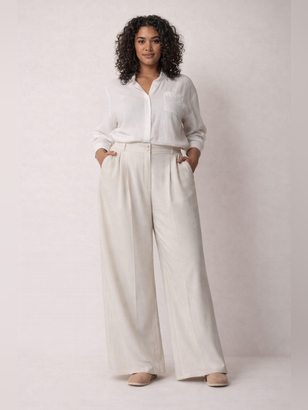 OPHELIA ROE Wide Leg High-Rise Pants in Cream NWT